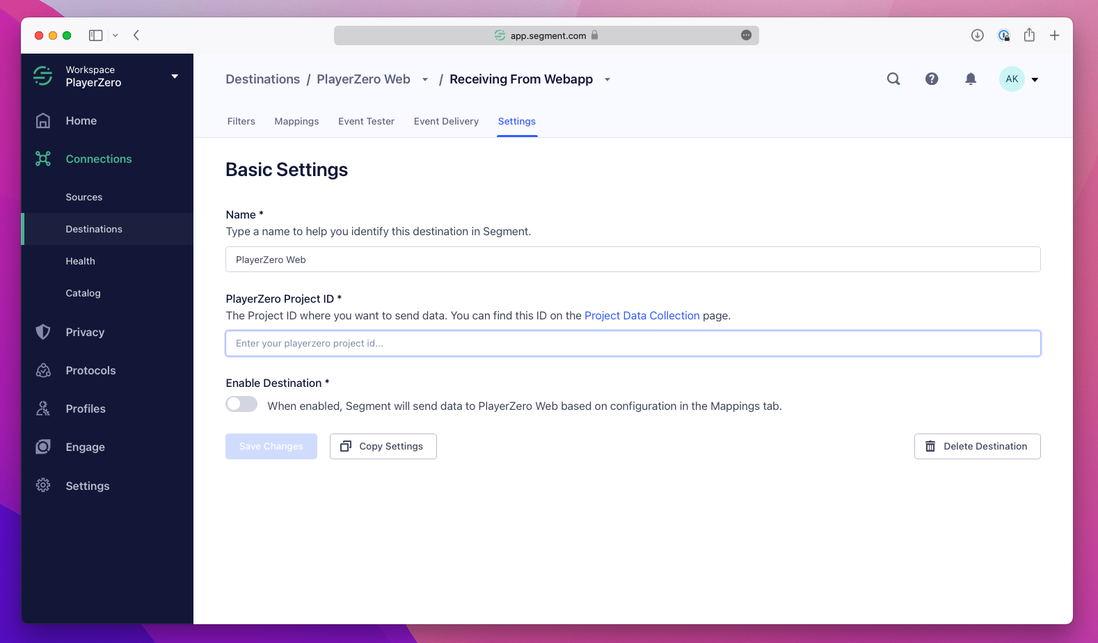 Segment Setup Step 1