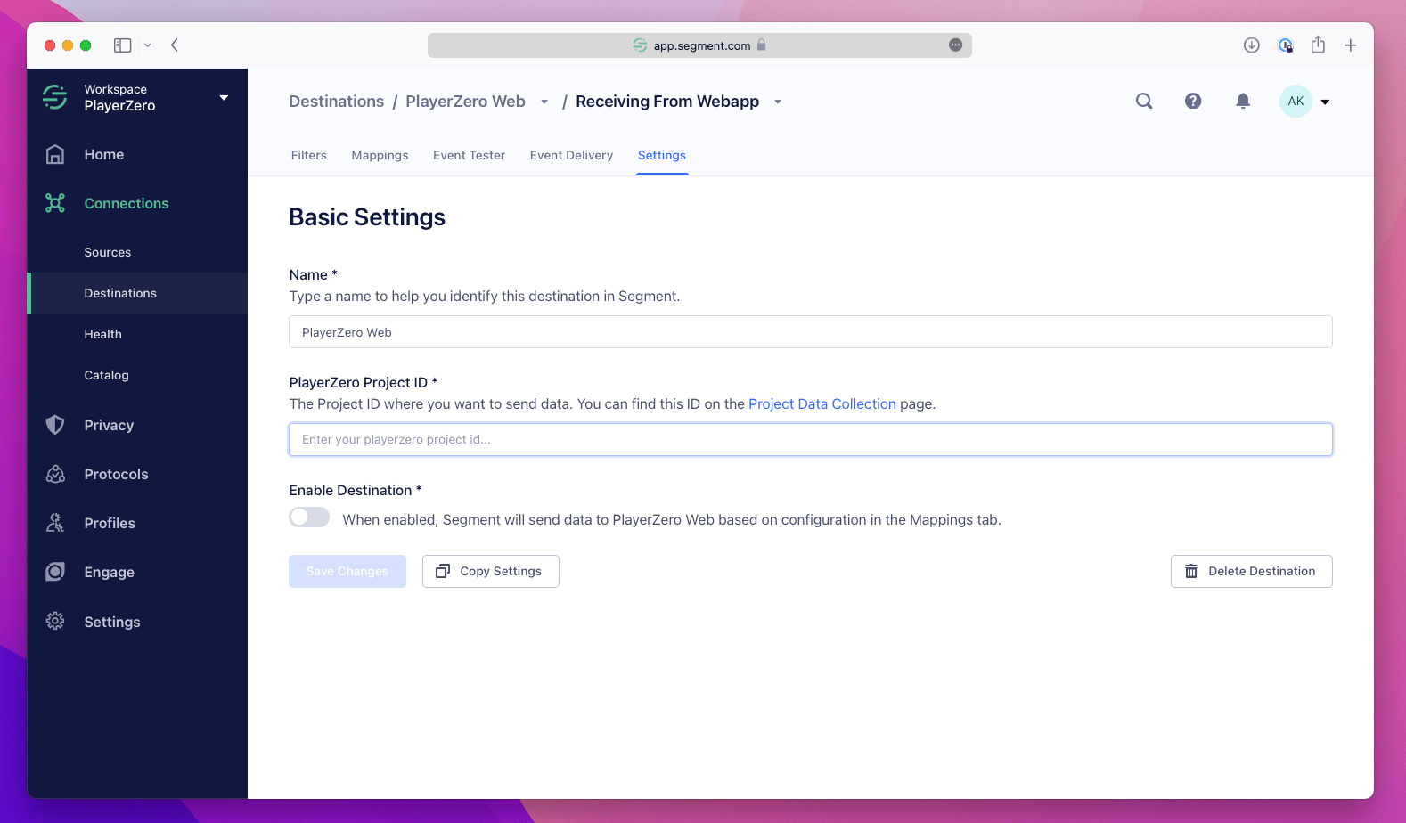 Segment Setup Step 1