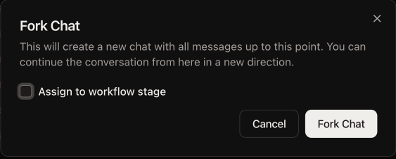 Fork Player dialog showing stage selection dropdown and notes field