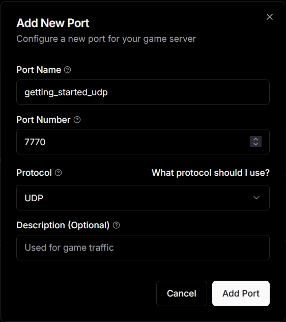 Add New Port Configuration