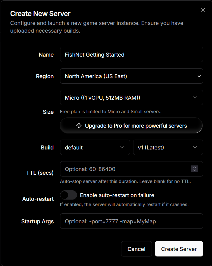 Create Server Dialog