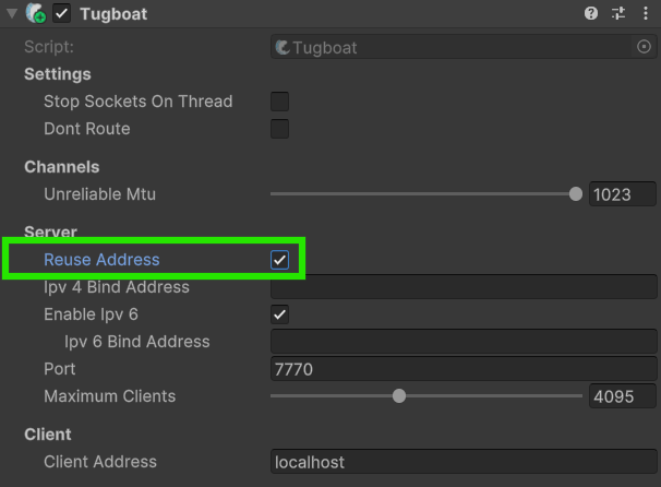 Tugboat Reuse Address Setting