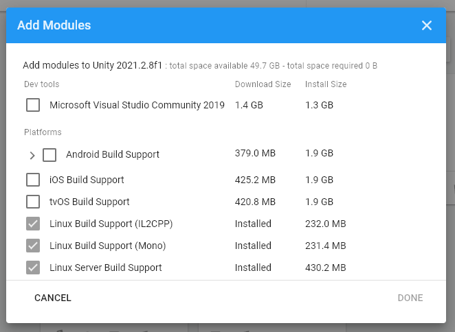 Unity 2021.2+ Linux Modules