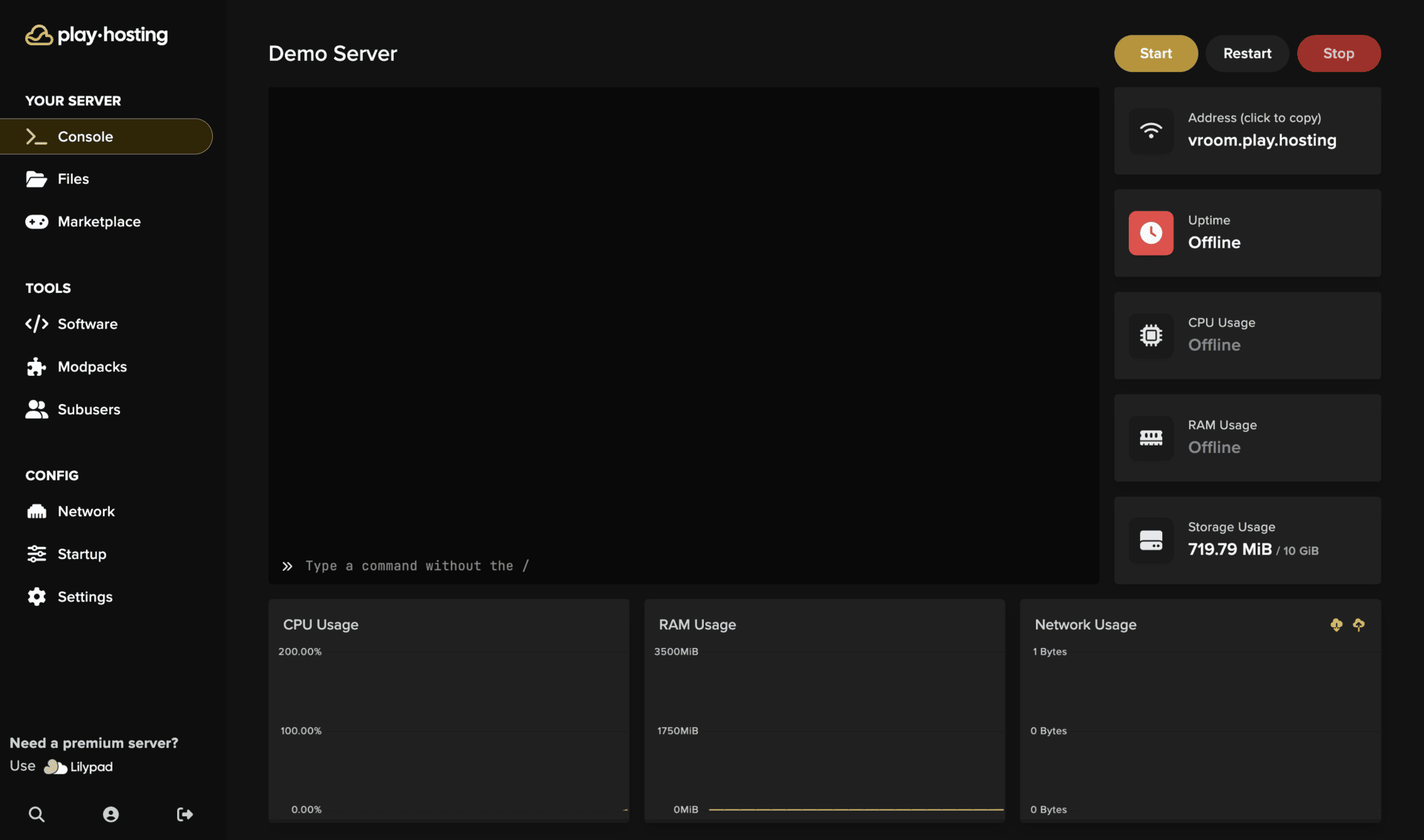 Using the console - Play Hosting