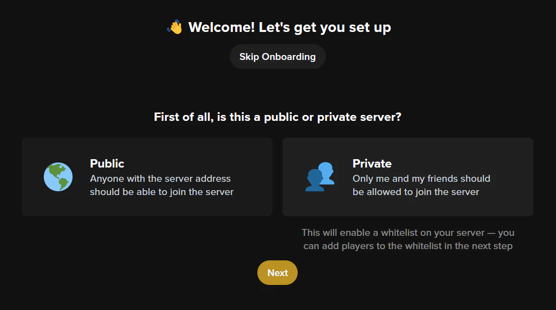 Onboarding page