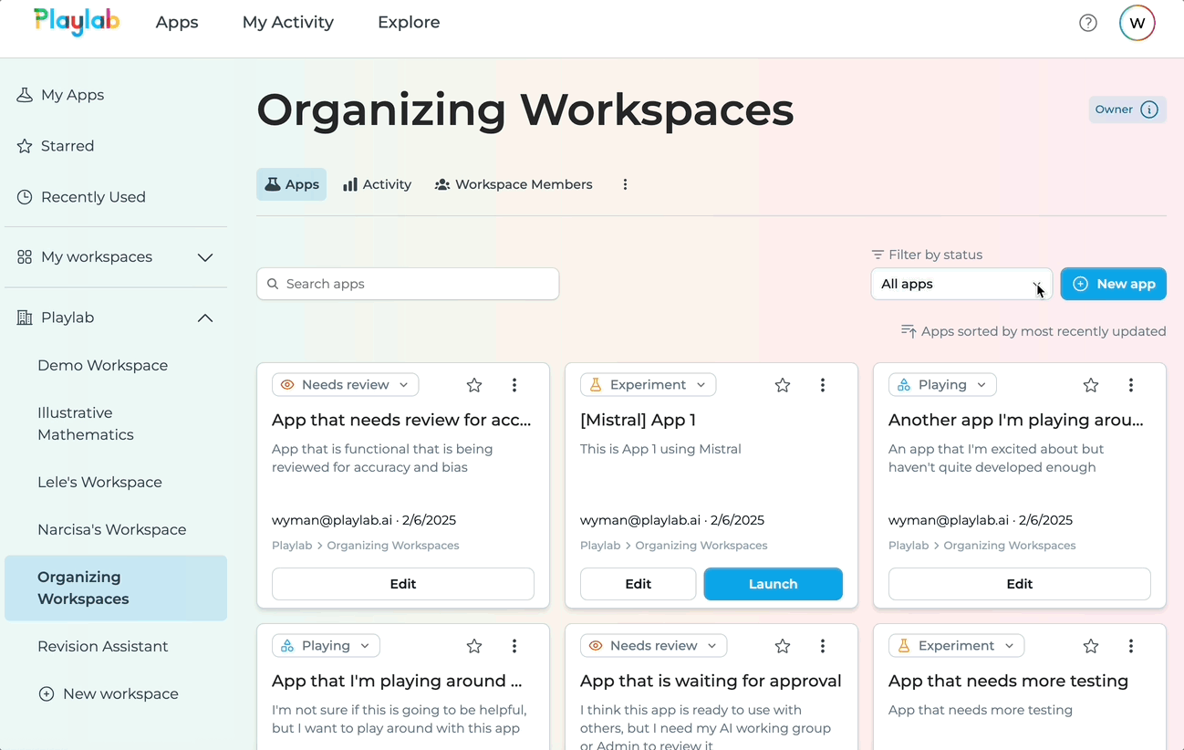 Sorting apps by status
