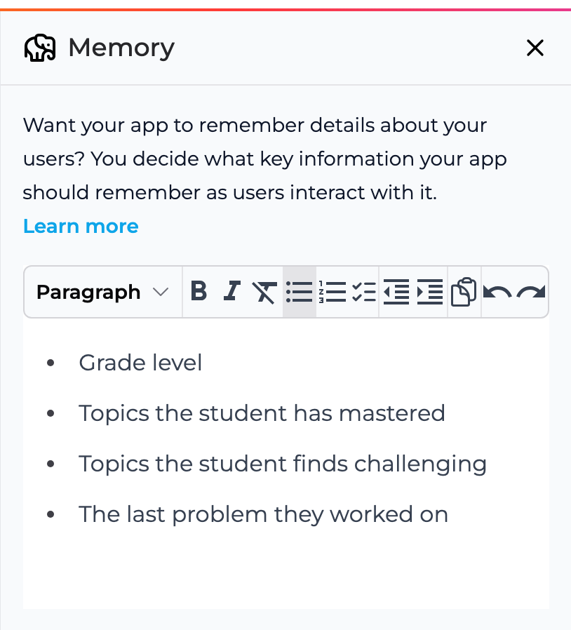 The Memory pane with memory instructions