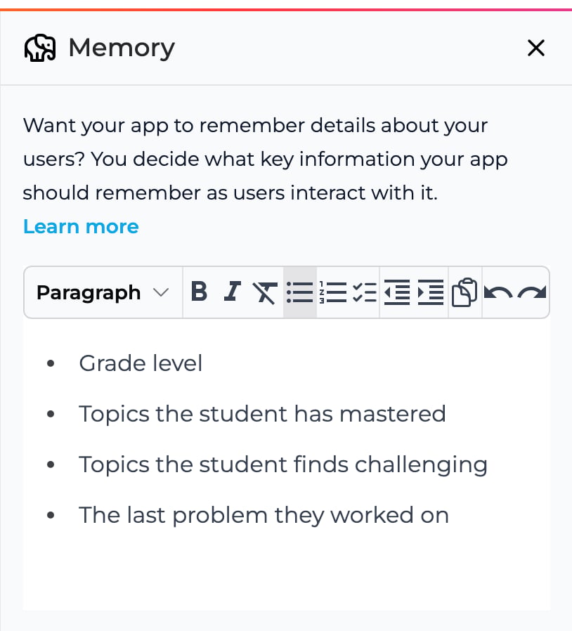 The Memory pane with memory instructions
