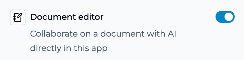 Document editor toggled on in the Tools panel