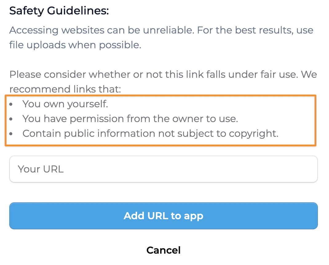 Upload link interface