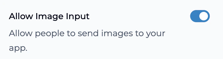Toggling image inputs on in app settings