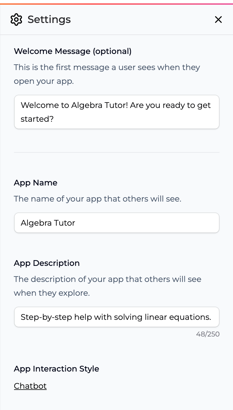 Welcome message settings