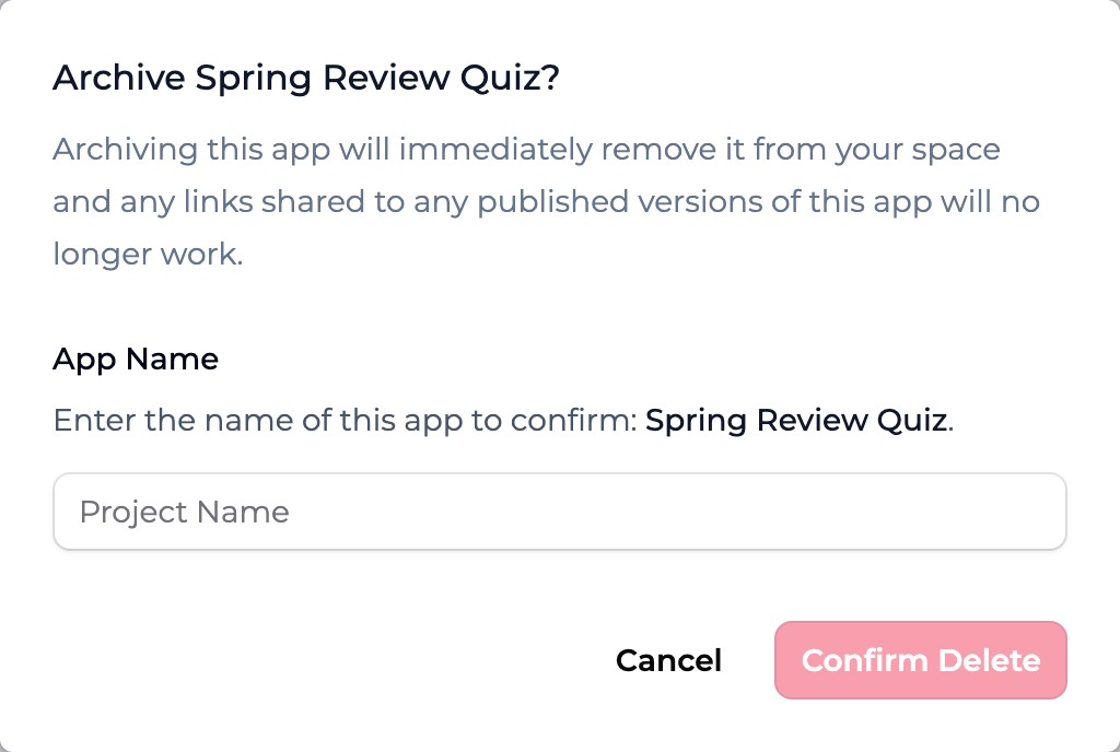 Archive dialog asking for the app name