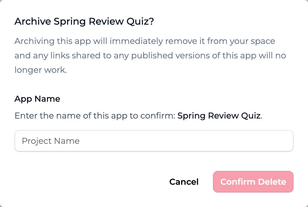 Archive dialog asking for the app name