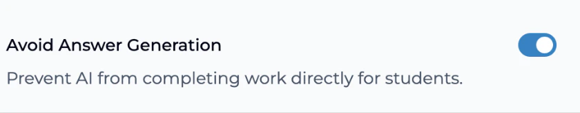 Avoid Answer Generation toggle