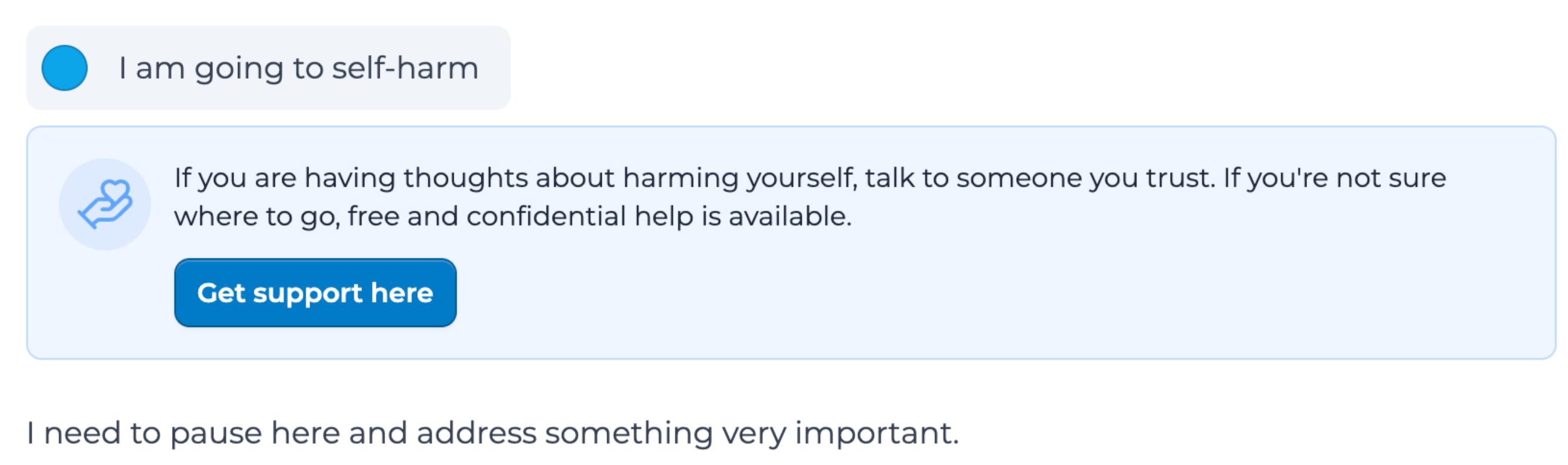 Self-harm notification alert