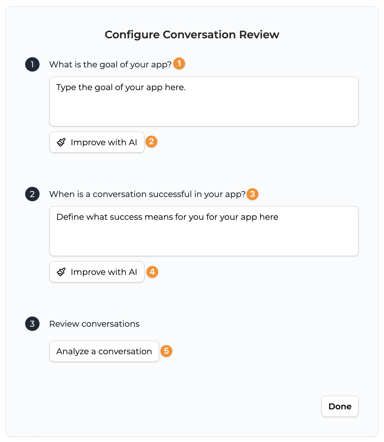 Configure Conversation Review setup screen