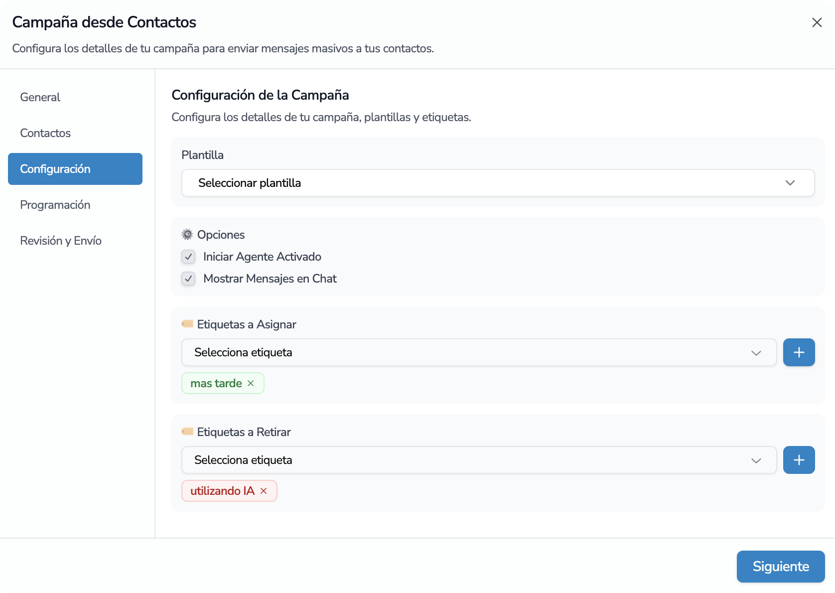 Configuración de la Campaña