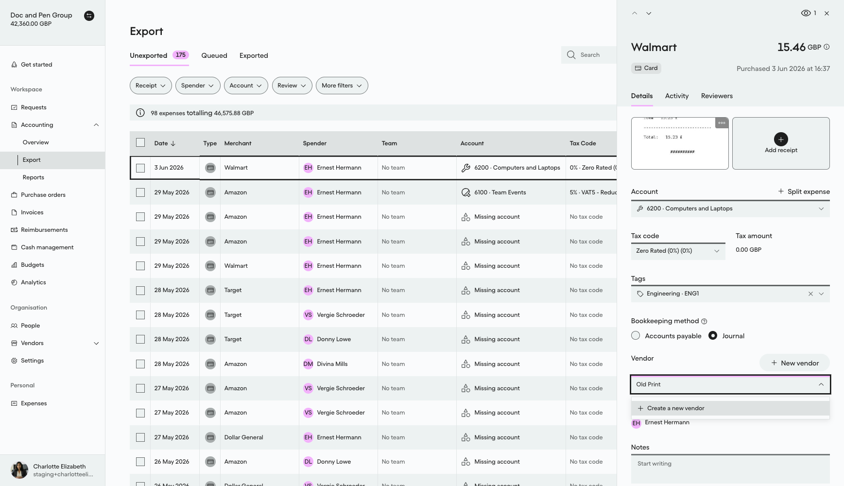 Vendor dropdown on an expense no longer showing Old Print Shop