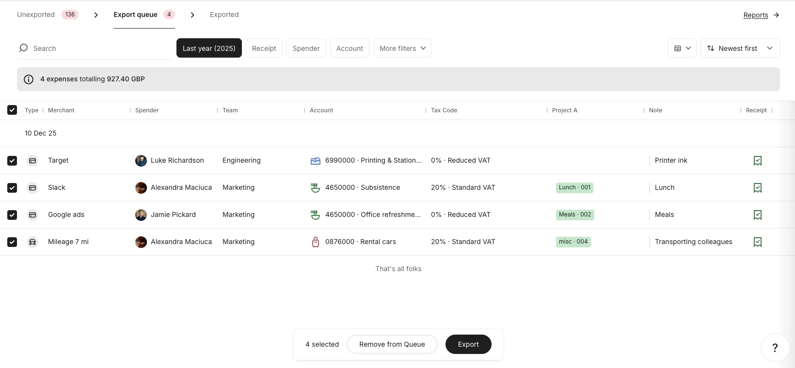 Click Export Queue Tab