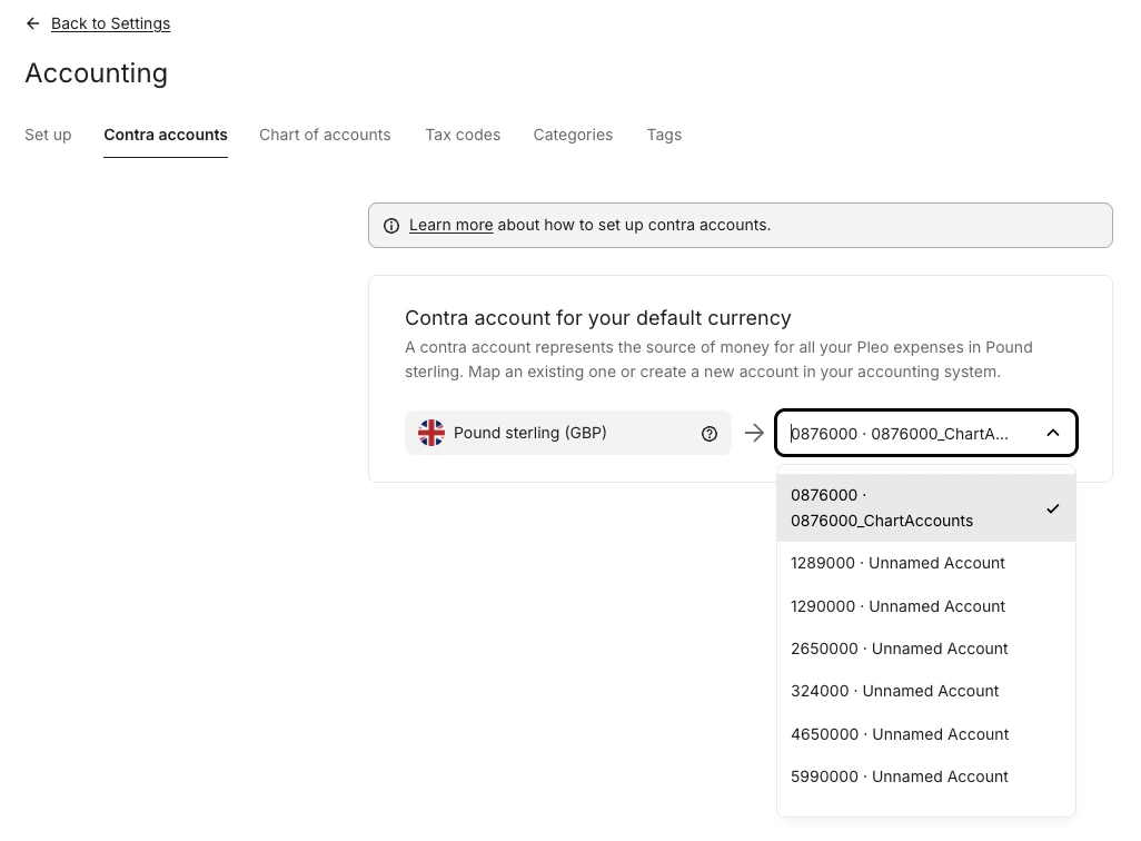 Select a Contra account