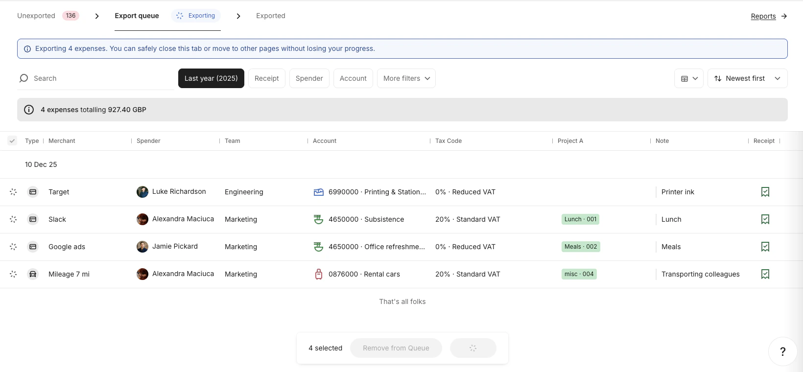 Click Export Queue Tab