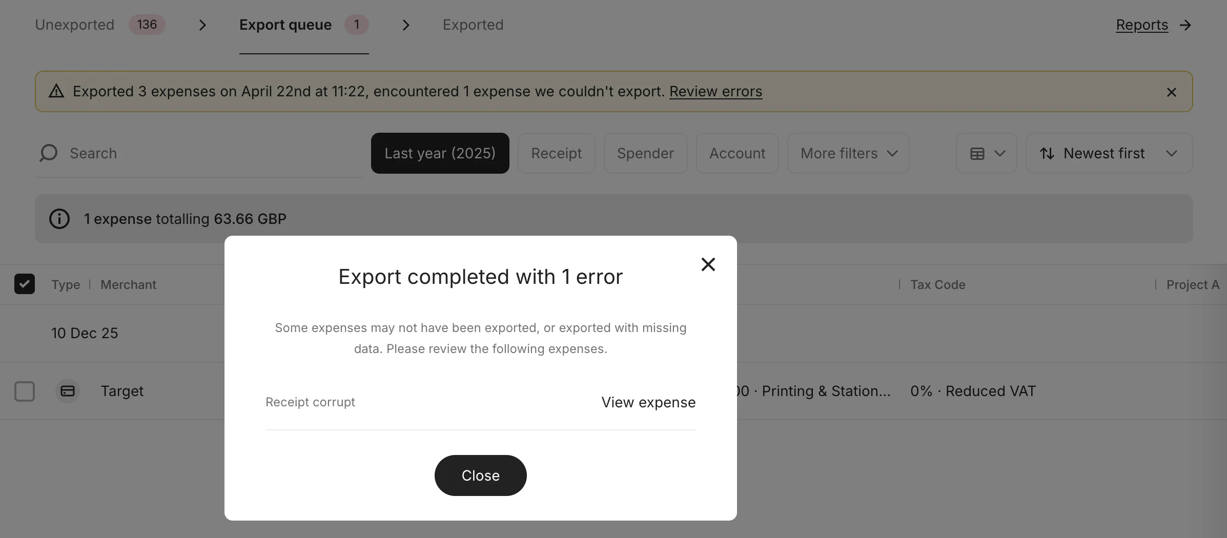 Export Job Completed with Errors - View Error