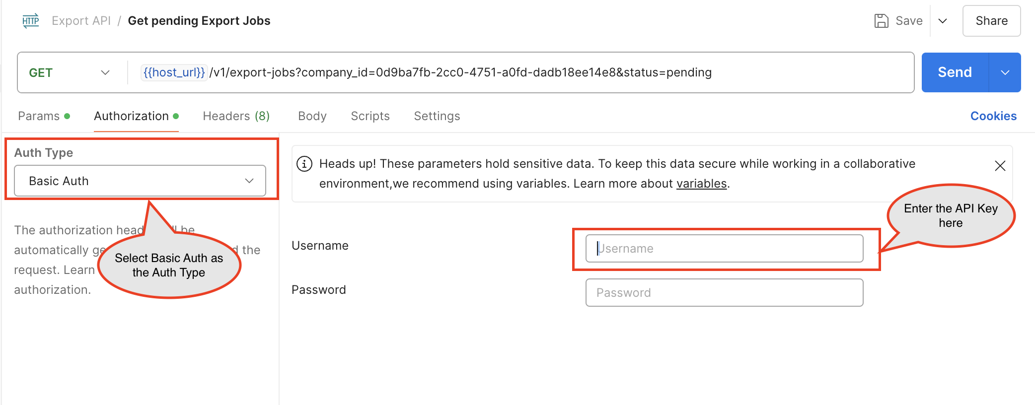 using API keys in GUI