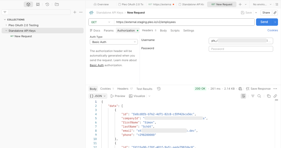 Pleo Api Settings How to Make an API Call Using a Standalone API Key (Postman) - Pleo Docs