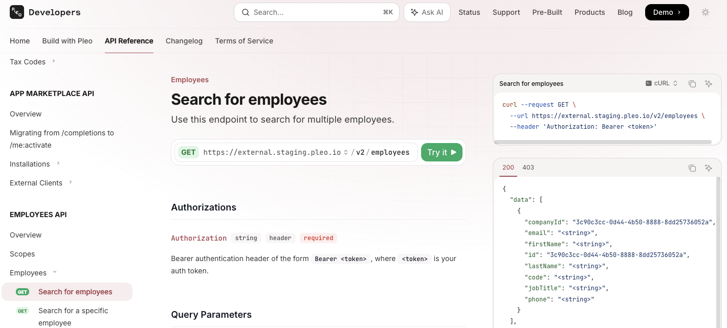 Pleo API URLs in docs