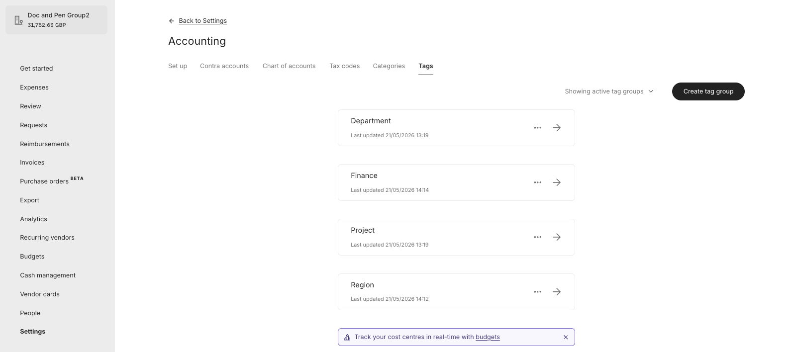 New Finance Tag Group Created in Pleo