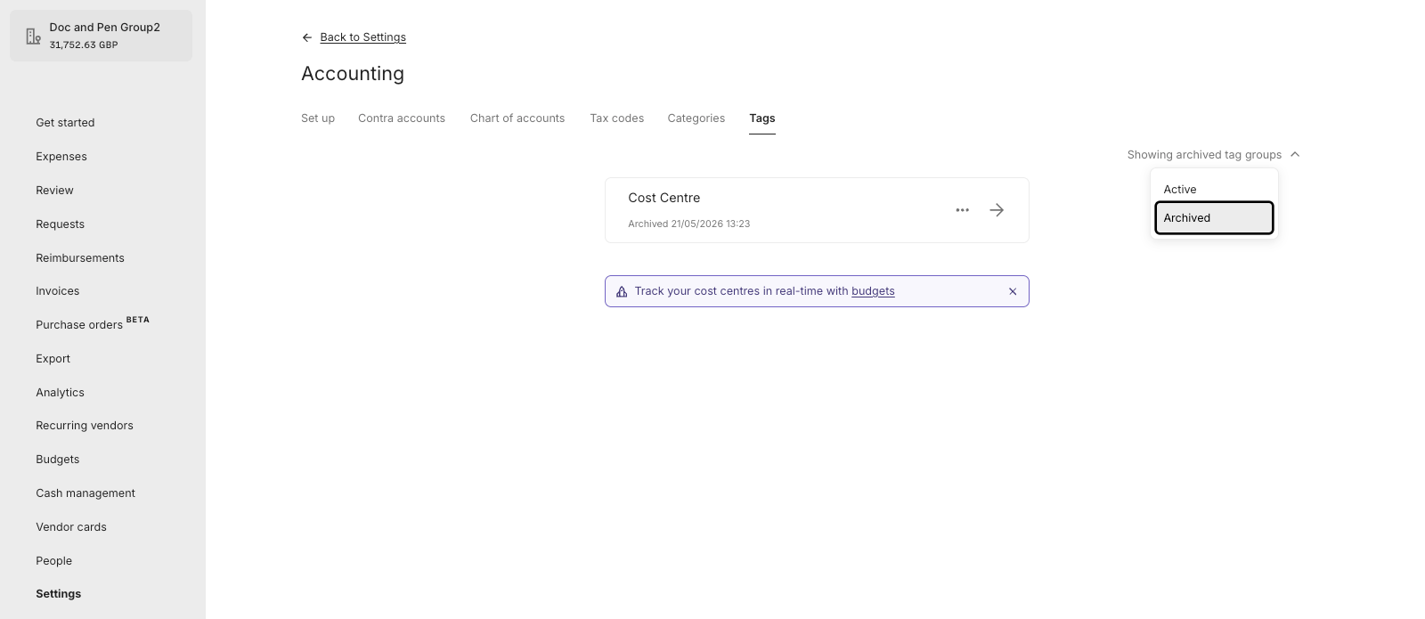 Archived Tag Groups in Pleo