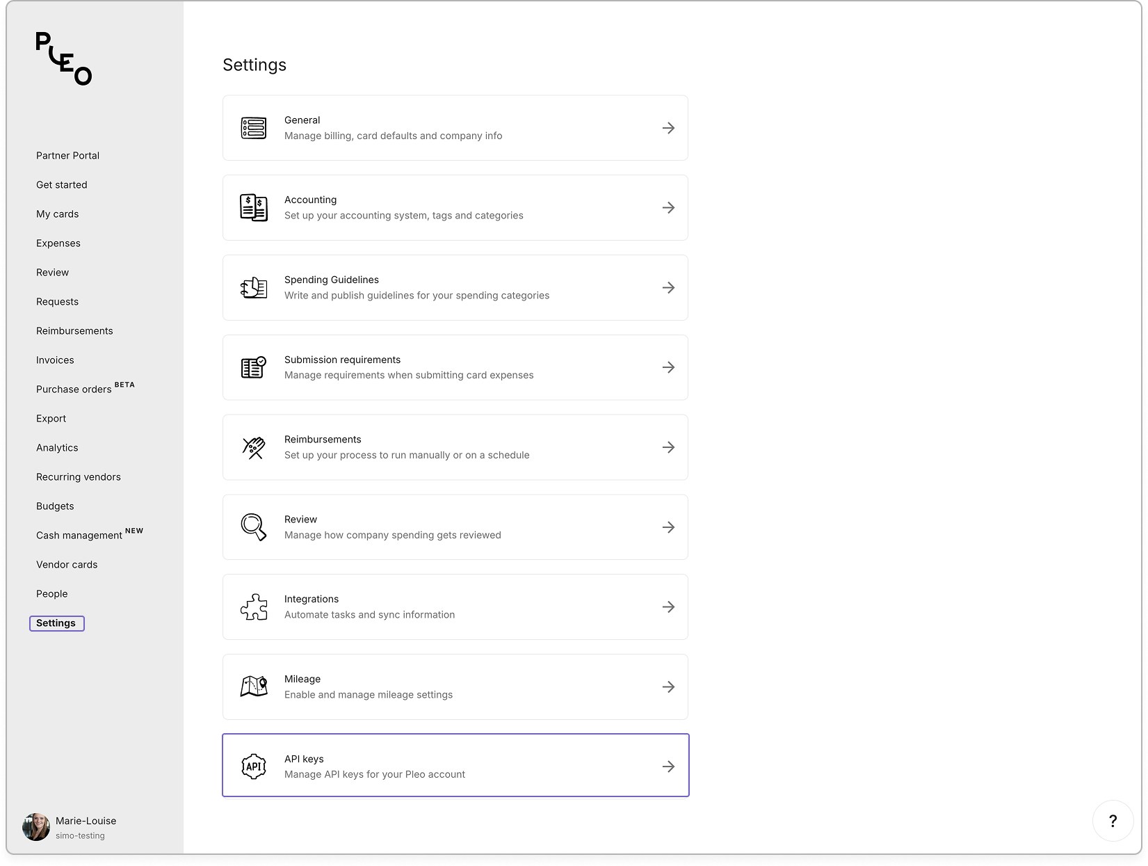 getting started api key settings