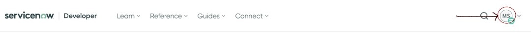 ServiceNow portal showing profile dropdown