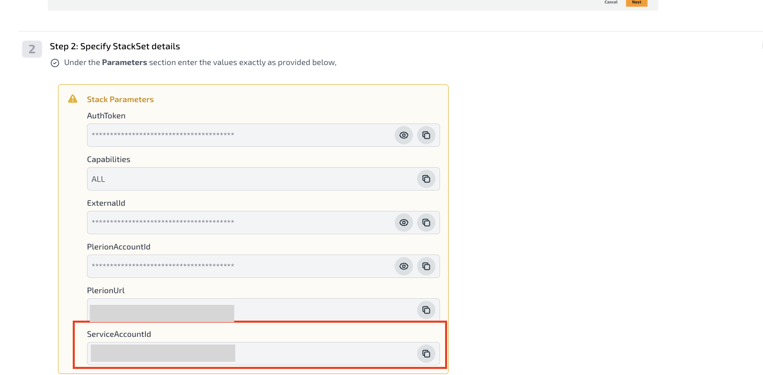 ServiceAccountId parameter in update guide