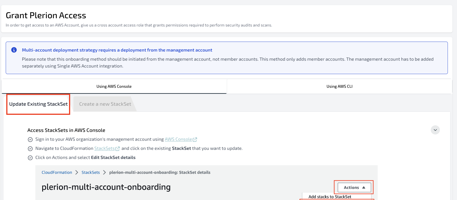 Update Existing StackSet guide in Plerion