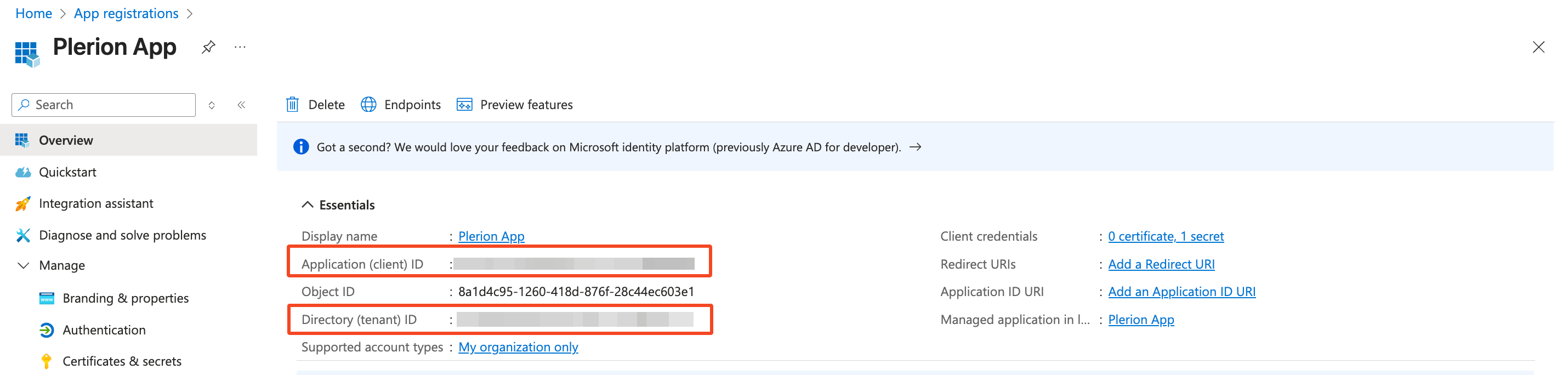 Microsoft Sentinel integration setup fields on Azure