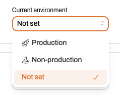 Dropdown menu showing Production, Non-production, and Not set options