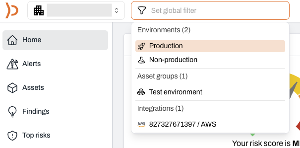 Plerion homepage dashboard showing global filters