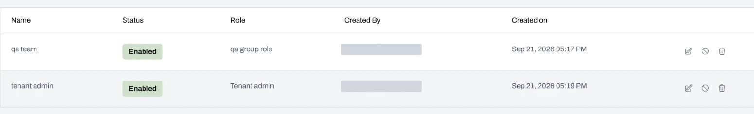 A key's row with the Edit, Disable and Delete buttons at its end