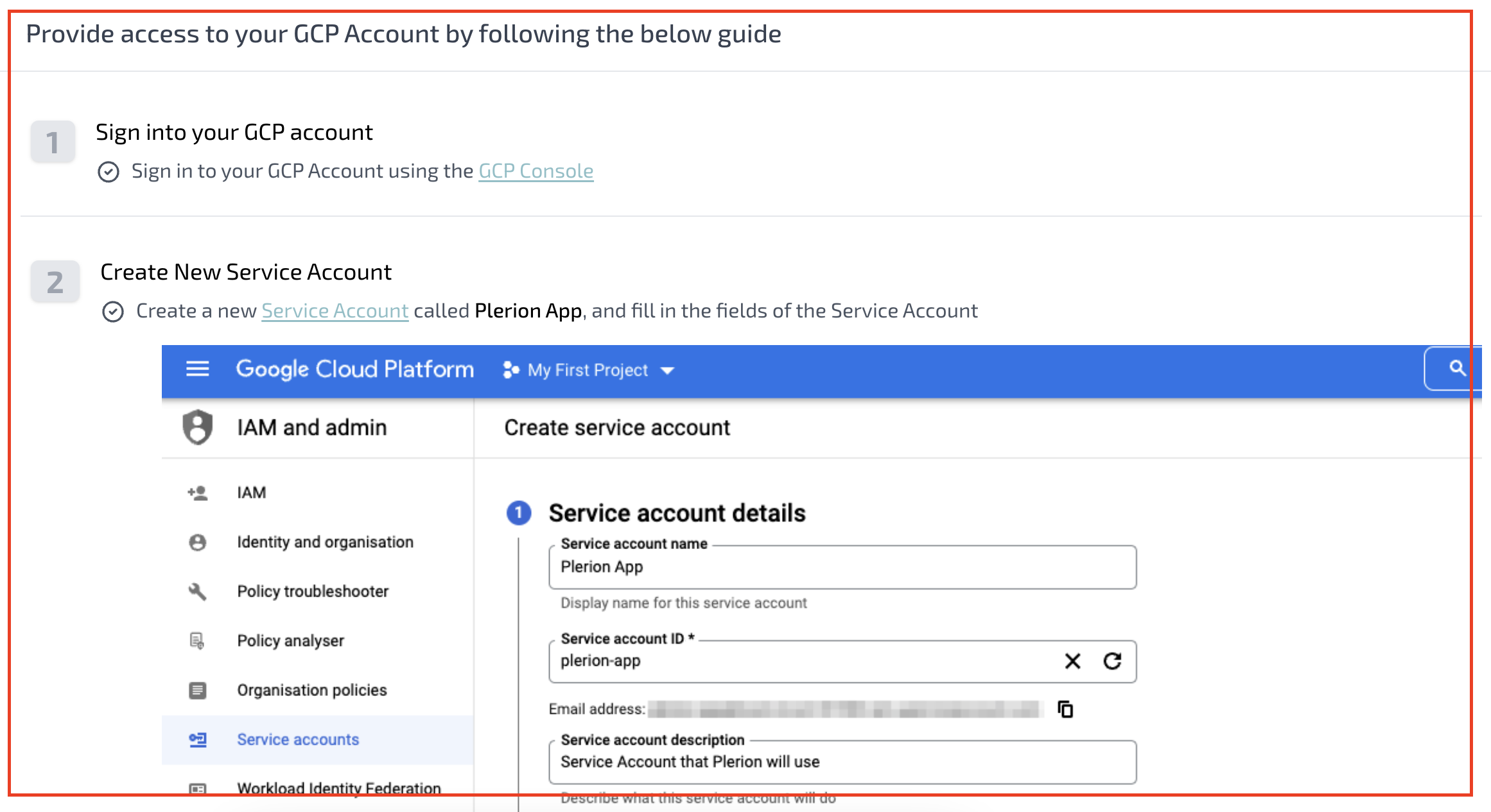 Instructions for downloading GCP service account JSON