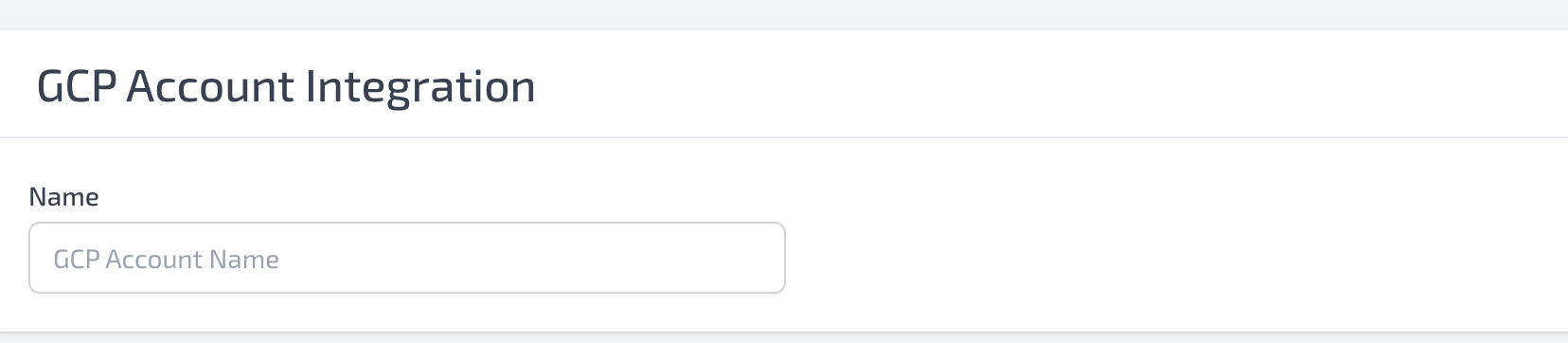 Integration setup page with GCP integration name field