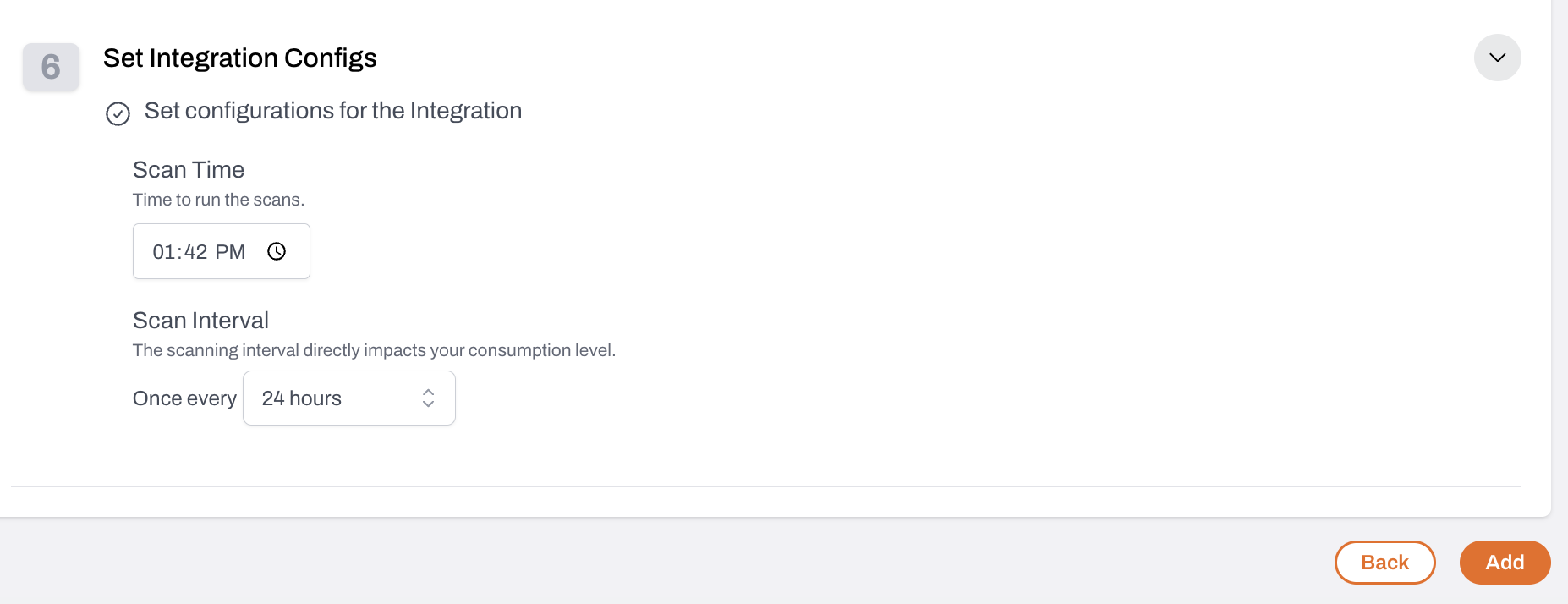 Scan time configuration screen for GCP integration