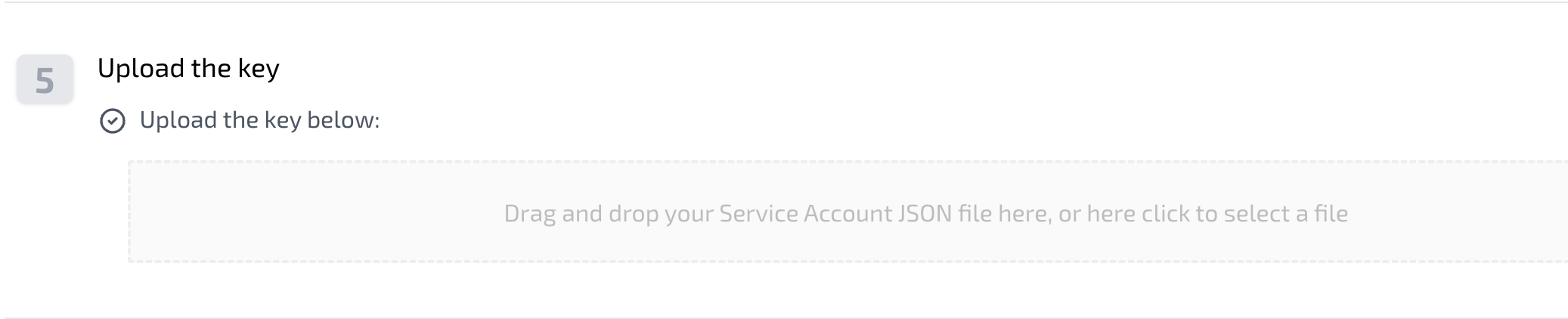 Service account key file upload option in Plerion