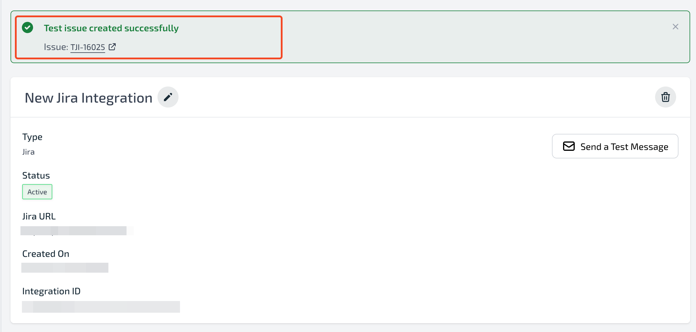 Confirmation message on Plerion with link to created Jira issue