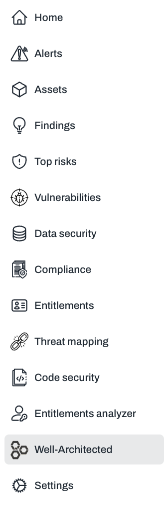 Left navigation bar with Well-architected highlighted