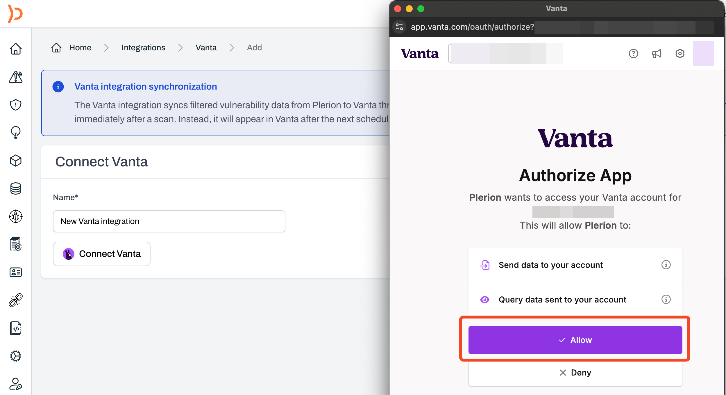 Vanta OAuth pop-up showing requested access permissions