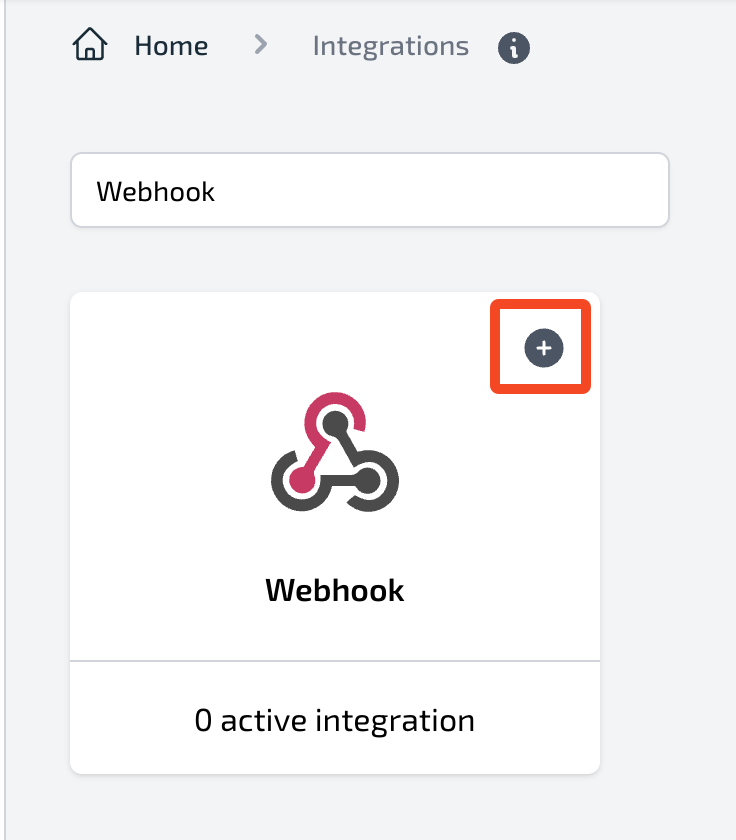 Integrations page with Webhook option and plus button