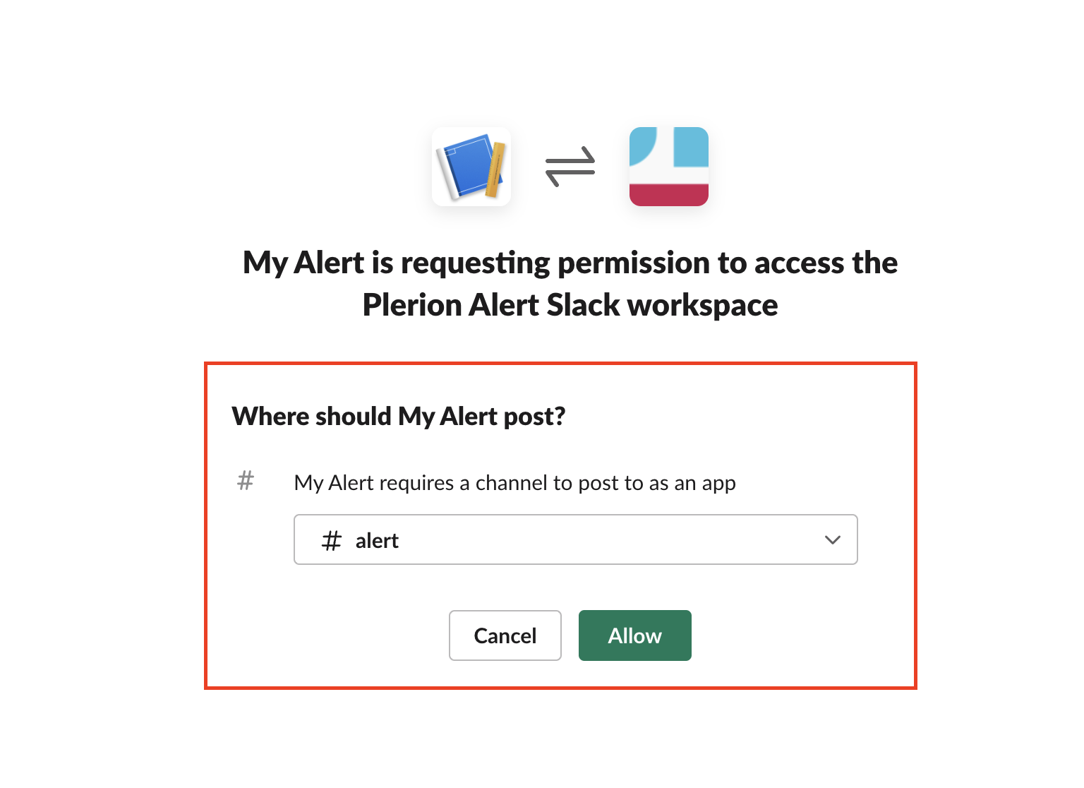 Slack permission screen prompting to select a channel for the webhook