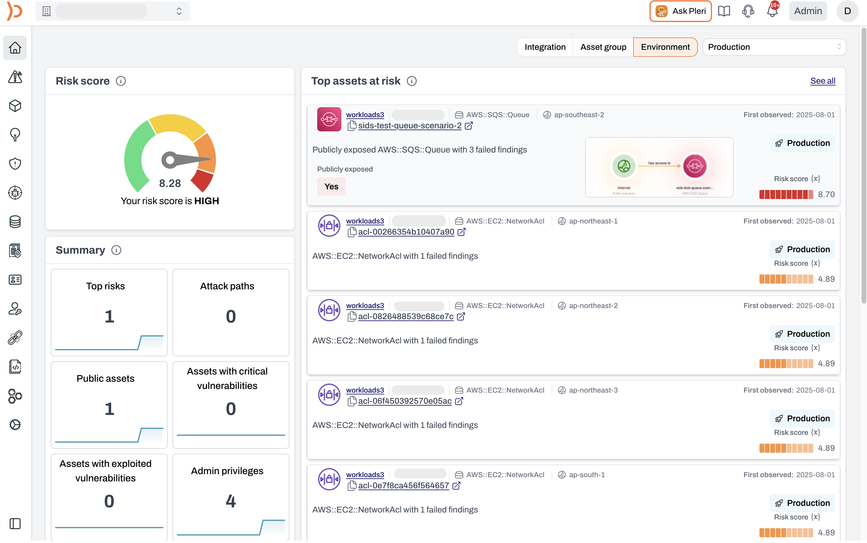 Plerion homepage dashboard showing global filters